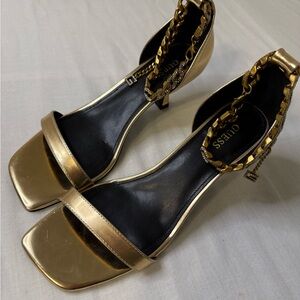 Guess Metallic Gold Heels with Chain Accent